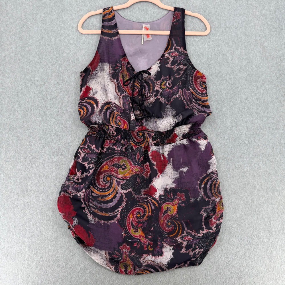 Free People Falling For Georgette Lace Up Paisley Sleeveless Mini Dress Womens M
